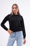 Kadın Kanguru Cepli Kapüşon Detaylı İki İplik Kısa Sweatshirt 245123 -