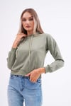Kadın Kanguru Cepli Kapüşon Detaylı İki İplik Kısa Sweatshirt 245123 -