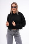 Kadın Kapüşonlu Yan Yırtmaç Detaylı Üç İplik Kısa Sweatshirt 245119 -