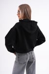 Kadın Kapüşonlu Yan Yırtmaç Detaylı Üç İplik Kısa Sweatshirt 245119 -