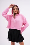 Kadın Kapüşonlu Yan Yırtmaç Detaylı Üç İplik Kısa Sweatshirt 245119 -