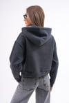 Kadın Kapüşonlu Yan Yırtmaç Detaylı Üç İplik Kısa Sweatshirt 245119 -