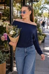 Kadın Kayık Yaka Beli Lastik Detaylı Salaş Bluz 260248 - 265084
