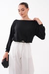 Kadın Kayık Yaka Eteği Pileli Modal Sweatshirt 265201 -