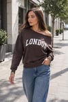 Kadın Kayık Yaka London Baskılı Sweatshirt 265114 -