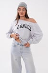 Kadın Kayık Yaka London Baskılı Sweatshirt 265114 -