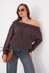 Kadın Kayık Yaka Şardonsuz Üç İplik Sweatshirt 265095 -