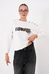 Kadın Leopar Baskılı Omzu Düğme Detaylı Sweatshirt 265116 -
