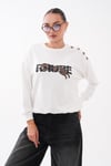 Kadın Leopar Baskılı Omzu Düğme Detaylı Sweatshirt 265116 -