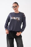 Kadın Leopar Baskılı Omzu Düğme Detaylı Sweatshirt 265116 -