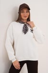 Kadın Leopar Nakışlı Fularlı Üç İplik Sweatshirt 255445 -