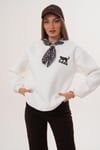 Kadın Leopar Nakışlı Fularlı Üç İplik Sweatshirt 255445 -
