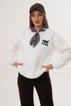 Kadın Leopar Nakışlı Fularlı Üç İplik Sweatshirt 255445 -