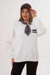 Kadın Leopar Nakışlı Fularlı Üç İplik Sweatshirt 255445 -