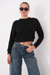 Kadın Moda Bisiklet Yaka Kısa Sweatshirt 265138 -