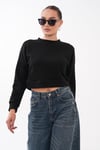 Kadın Moda Bisiklet Yaka Kısa Sweatshirt 265138 -