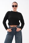 Kadın Moda Bisiklet Yaka Kısa Sweatshirt 265138 -