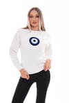 Kadın Nazar Boncuğu Nakışlı Üç İplik Sweatshirt 245310 -