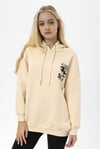 Kadın Ön Arka Baskı Detaylı Kapüşonlu Oversize Üç İplik Sweatshirt