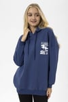 Kadın Ön Arka Baskı Detaylı Kapüşonlu Oversize Üç İplik Sweatshirt