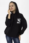 Kadın Ön Arka Baskı Detaylı Kapüşonlu Oversize Üç İplik Sweatshirt