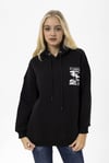 Kadın Ön Arka Baskı Detaylı Kapüşonlu Oversize Üç İplik Sweatshirt