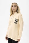 Kadın Ön Arka Baskı Detaylı Kapüşonlu Oversize Üç İplik Sweatshirt