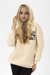 Kadın Ön Arka Baskı Detaylı Kapüşonlu Oversize Üç İplik Sweatshirt
