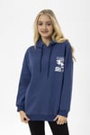 Kadın Ön Arka Baskı Detaylı Kapüşonlu Oversize Üç İplik Sweatshirt