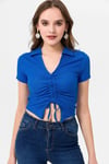 Kadın Önü Büzgü Detaylı Crop Bluz 240009 -