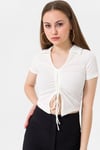 Kadın Önü Büzgü Detaylı Crop Bluz 240009 -