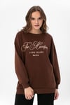 Kadın Önü Nakış Detaylı Üç İplik Oversize Sweatshirt 235005 -
