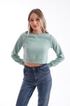 Kadın Selanik Örme Bisiklet Yaka Kısa Sweatshirt 245278 -