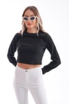 Kadın Selanik Örme Bisiklet Yaka Kısa Sweatshirt 245278 -