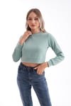 Kadın Selanik Örme Bisiklet Yaka Kısa Sweatshirt 245278 -