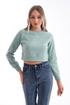 Kadın Selanik Örme Bisiklet Yaka Kısa Sweatshirt 245278 -