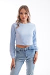 Kadın Selanik Örme Bisiklet Yaka Kısa Sweatshirt 245278 -