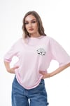 Kadın Sırt Baskı Detaylı Bisiklet Yaka Oversize Tişört 250116 -