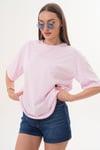 Kadın Sırt Baskı Detaylı Bisiklet Yaka Oversize Tişört 260259 -
