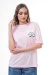 Kadın Sırt Baskı Detaylı Bisiklet Yaka Oversize Tişört 250116 -
