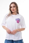 Kadın Sırt Baskı Detaylı Bisiklet Yaka Oversize Tişört 250116 -