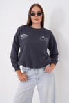 Kadın Sırt Baskı Detaylı Bisiklet Yaka Sweatshirt 265118 -
