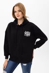 Kadın Sırt Baskı Detaylı Kapüşonlu Üç İplik Oversize Sweatshirt