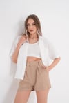 Kadın Tek Cepli Oversize Keten Gömlek 250136 -
