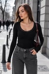 Kadın V Yaka Dantelli Kaşkorse Badi 265077 -