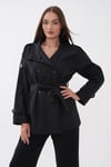 Kadın Yakası Düğmeli Düğme Kapamalı Astarlı Kuşaklı Trenckot 265102 -
