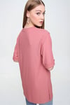 Kadın Yırtmaçlı Fitilli Oversize Uzun Tişört 240045 -