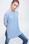 Kadın Yırtmaçlı Fitilli Oversize Uzun Tişört 240045 -