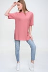 Kadın Yırtmaçlı Fitilli Oversize Uzun Tişört 240045 -