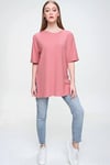 Kadın Yırtmaçlı Fitilli Oversize Uzun Tişört 240045 -